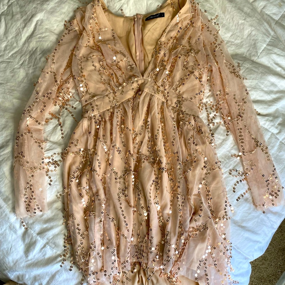 Double crazy deep v neck sequin a-line dress